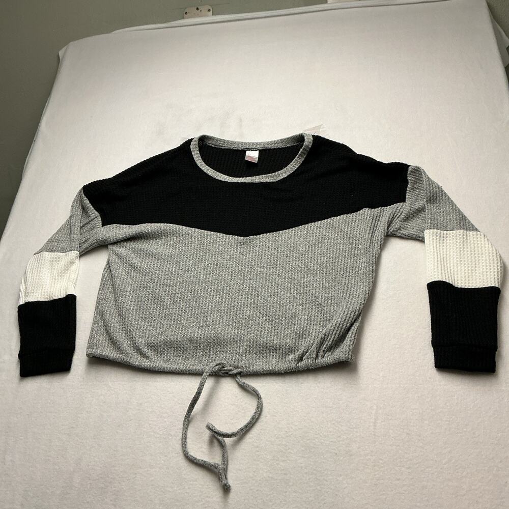 No Boundaries Womens Knit Sweater Colorblock Crew Neck Drawstring Sz XXXL, 3970